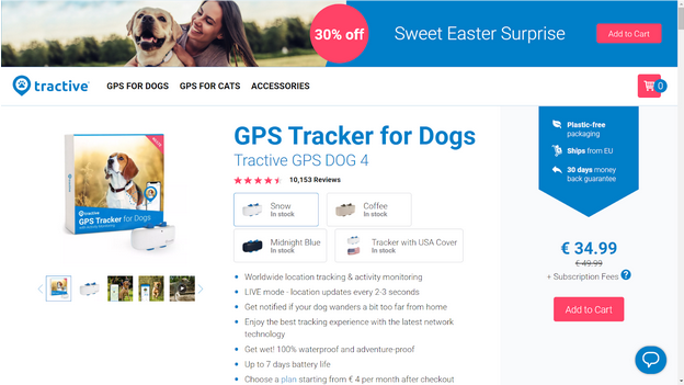 click on any of the buttons on the home page to browse Tractive’s dog or cat trackers