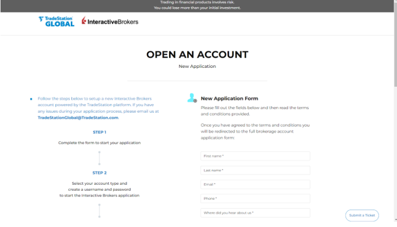 TradeStation open account step 2