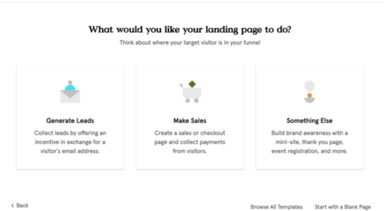 Leadpages - choose an action